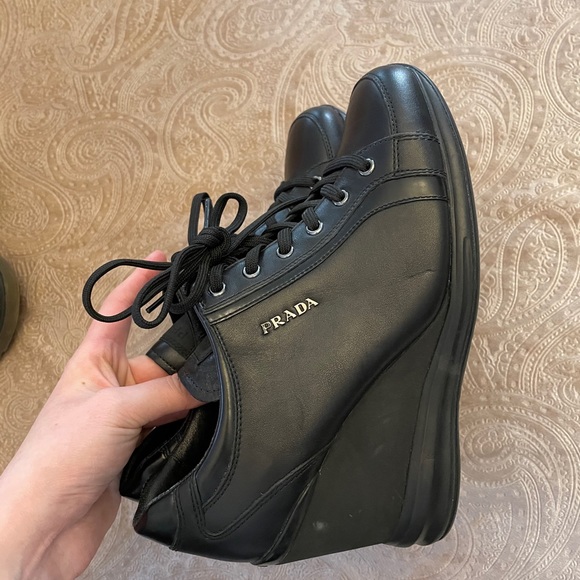 Prada Milano Wedge lace up Sneakers, Black - Picture 9 of 12
